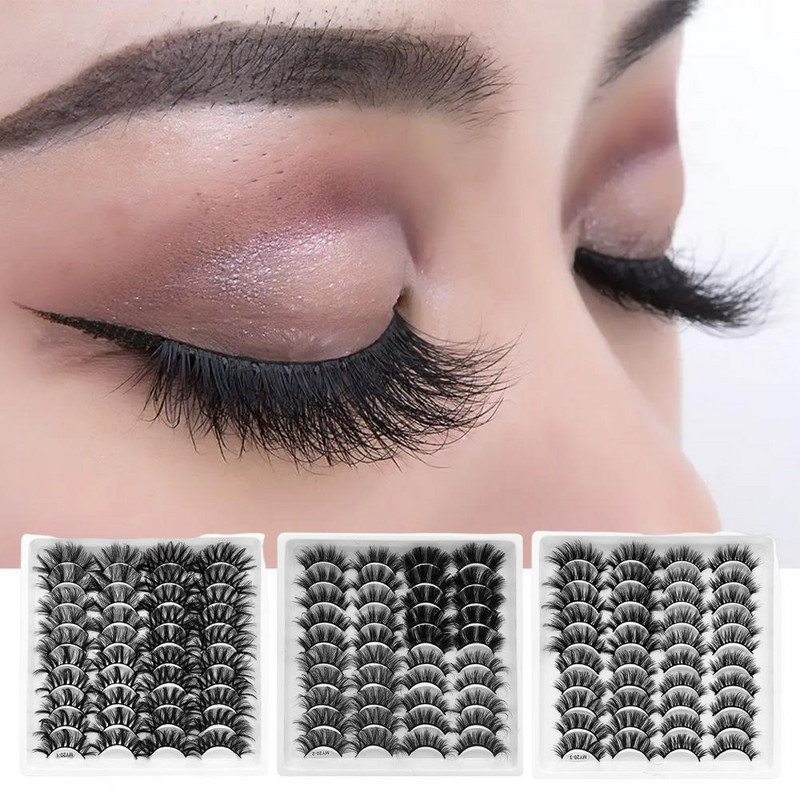 20 pari umjetnih trepavica otpornih na pad, ne osipaju se, uvijaju se s 3D efektom, paperjaste duge, guste umjetne trepavice za žene