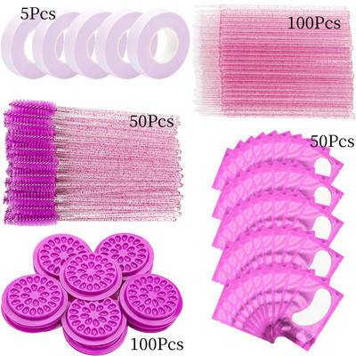 Szempillahosszabbító kellékkészlet Komplett sminkkészlet Mascara Wands szemtapasz ragasztószalag ragasztó tartó gyűrű vattapamacs Micro Brush