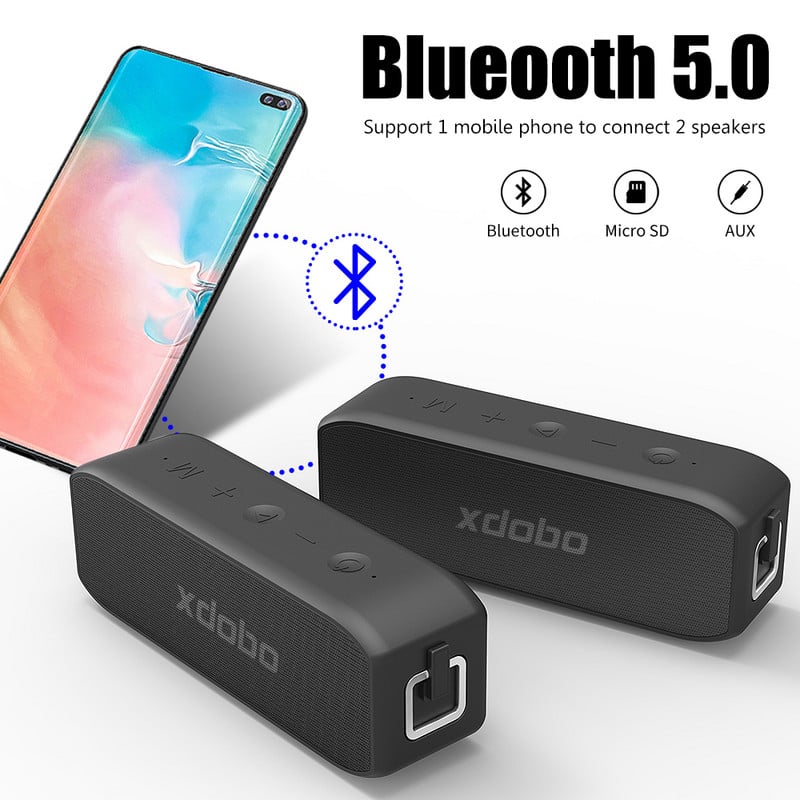 xdobo 20W Power Sound Bar Difuzor Bluetooth Coloană de exterior impermeabil Subwoofer portabil cu TWS TF Centru de muzică pentru computer