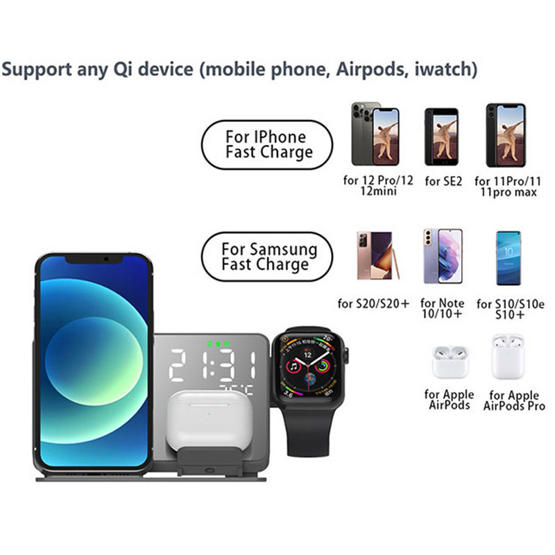 100 W belaidžio įkroviklio stovo padėklas, skirtas iPhone 14 13 12 11 Pro X XS Max 8 iWatch 8 7 Airpods Greito įkrovimo doko stoties telefono laikiklis