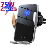 Încărcător fără fir pentru mașină 75W Suport pentru telefon cu montare auto auto pentru iPhone 14 13 12 11 X Samsung Xiaomi Încărcare rapidă cu inducție în infraroșu