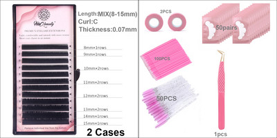 Dirbtinių blakstienų rinkinys priauginimo įrankiai Pincetai nerūdijančio plieno akių pagalvėlės Antakių šepetėliai Juostelė skiepijimui blakstienų priauginimo reikmenys