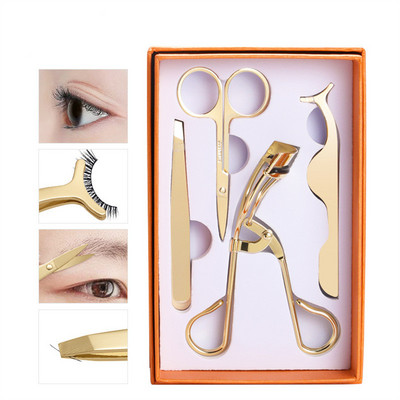 Пинсета за мигли от неръждаема стомана Flase Eyelash Nipper Eyelash Assistant Tools Красота Грим 4 части Комплект инструменти E1182