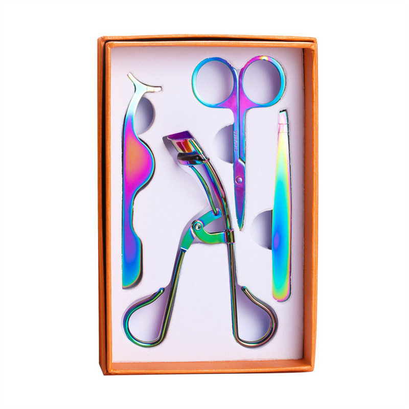 Pensetă pentru sprâncene pentru gene din oțel inoxidabil Flase Eyelash Nipper Instrumente asistente pentru gene Machiaj de frumusețe Set de 4 bucăți Instrumente E1182