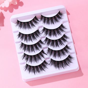 FJER Cat Eye Ψεύτικες βλεφαρίδες Clear Band Mink Lashes Natural Look Wispy Lashes Pack Fluffy 5D 5 Pairs Soft Fake Lashes