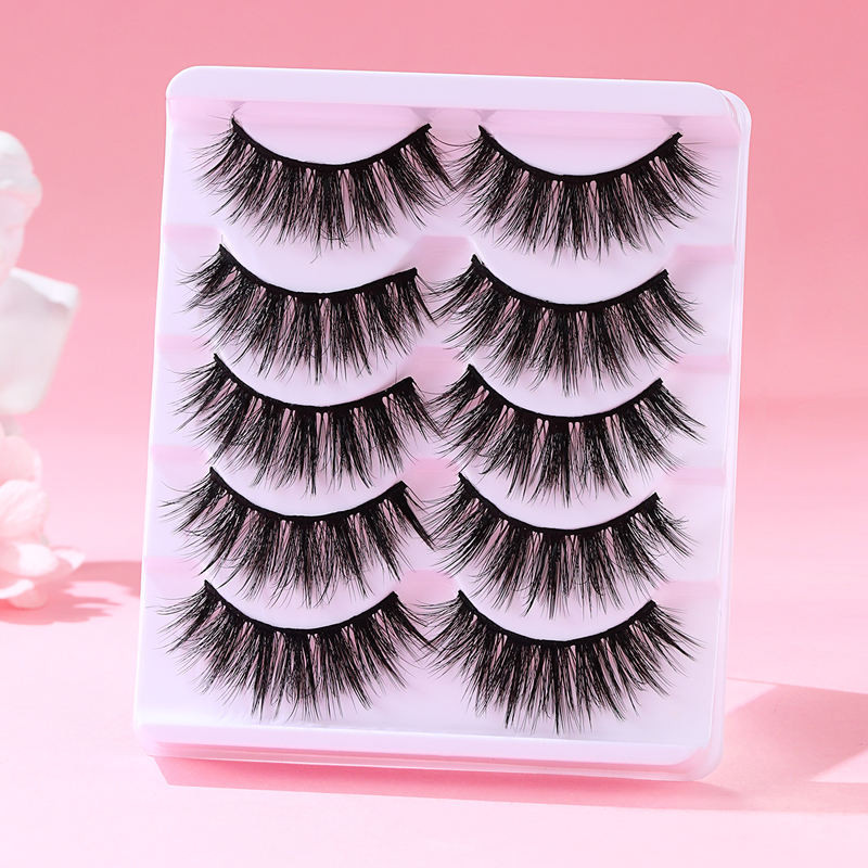 FJER Gene false ochi de pisică Bandă clară Gene de nurcă aspect natural Pachet de gene pufoase 5D 5 perechi de gene false moi