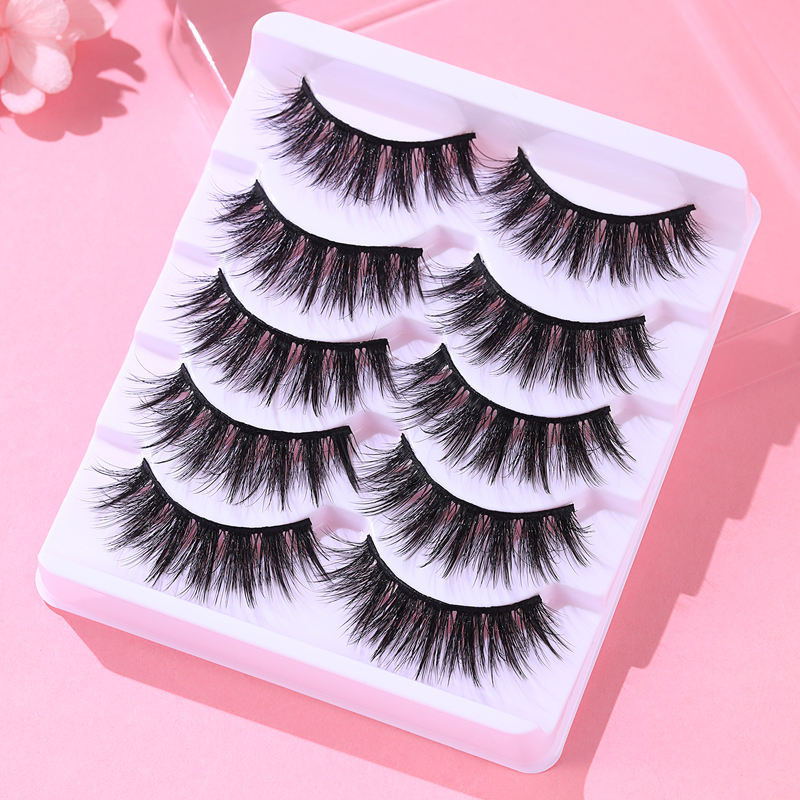 FJER Gene false ochi de pisică Bandă clară Gene de nurcă aspect natural Pachet de gene pufoase 5D 5 perechi de gene false moi