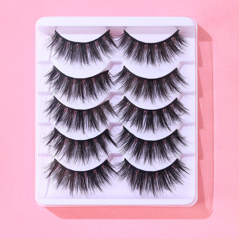 FJER Gene false ochi de pisică Bandă clară Gene de nurcă aspect natural Pachet de gene pufoase 5D 5 perechi de gene false moi