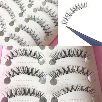 10 чифта грим Фалшиви мигли Естествен 3D ефект Фалшиви мигли Плътно извиване Декорация на очите Влакна Кръстосани изкуствени мигли за жени