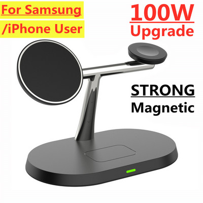100 W 3 az 1-ben mágneses vezeték nélküli töltőállvány iPhone S22 S21 Ultra Galaxy Watch 5 Active 2 gyorstöltő dokkoló állomáshoz