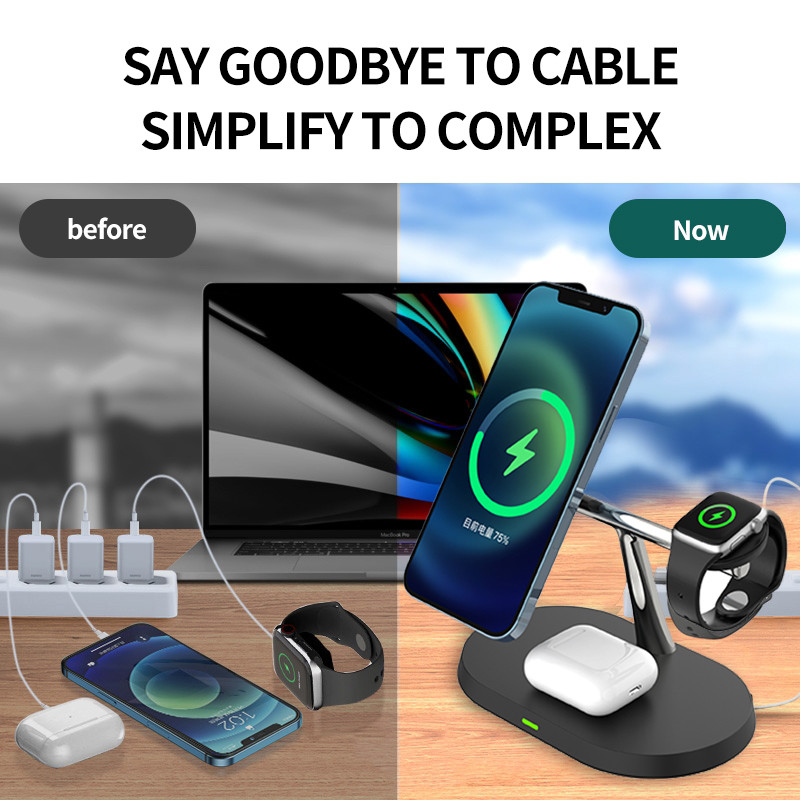 Suport de încărcare fără fir magnetic 3 în 1 100W pentru iPhone Samsung S22 S21 Ultra Galaxy Watch 5 Active 2 Stație de andocare de încărcare rapidă