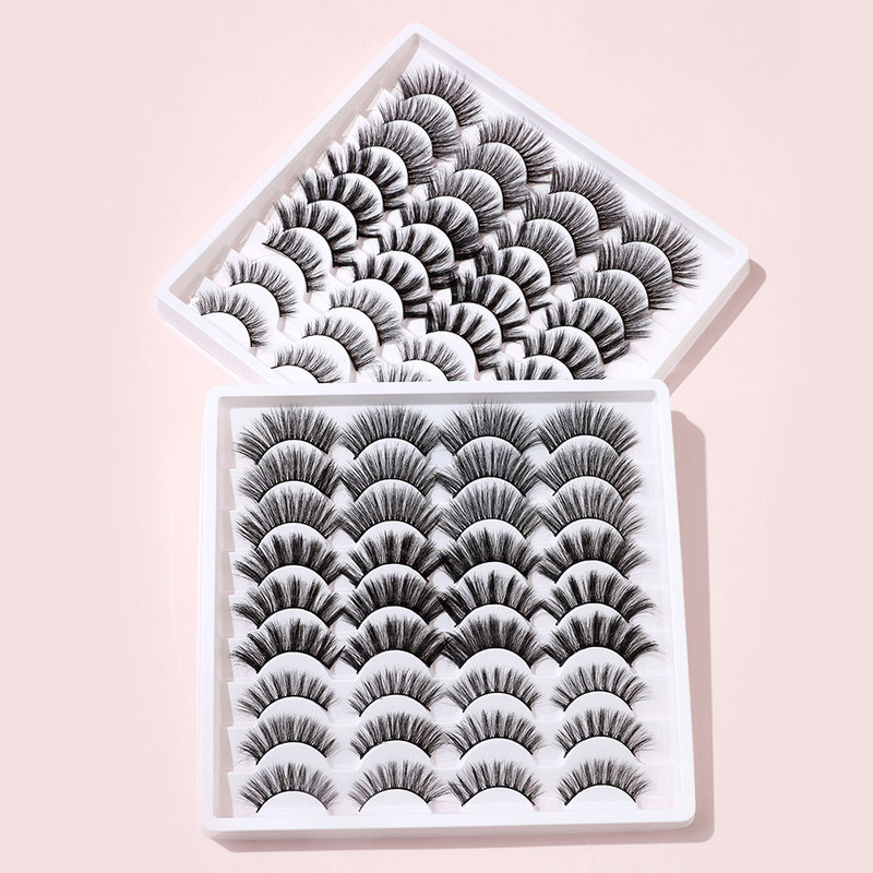 FJER 18 porų dirbtinių blakstienų 3D dirbtinės audinės blakstienos natūralios išvaizdos šmaikštos netikros blakstienos purios ilgos storos blakstienos 3 mišrių stilių