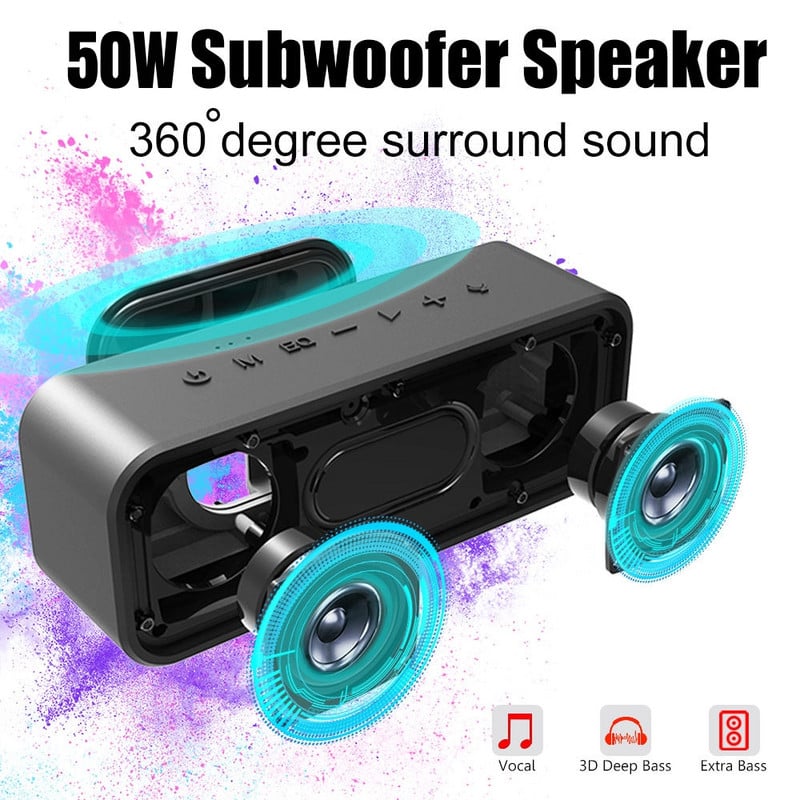 XDOBO 1983 50 W didelės galios „Bluetooth“ žaidimų garsiakalbiai TWS 3D stereo žemųjų dažnių garsiakalbis belaidis garso kolonėlė, nešiojama lauke, atspari vandeniui