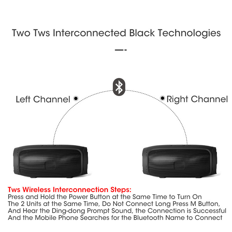 Nešiojamas garsiakalbis belaidis su Bluetooth suderinamas žemųjų dažnių garsiakalbis lauko vandeniui atsparus garsiakalbis stereo erdvinio garso palaikymas FM TF