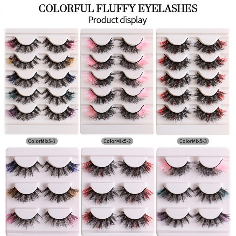1/3/5 Ζεύγος με όμορφες γυναικείες πολύχρωμες ψεύτικα βλεφαρίδες Ψεύτικες βλεφαρίδες Μακιγιάζ με μακριά μάτια