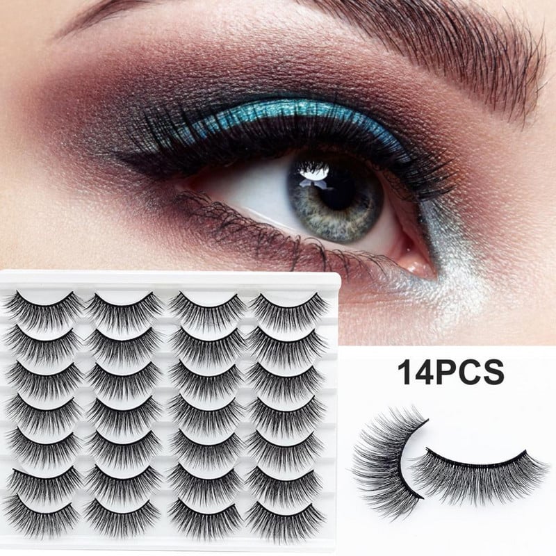 14 perechi de gene artificiale negre, pufoase, gene false, fibre chimice dense, frumusețe, gene false pentru doamne