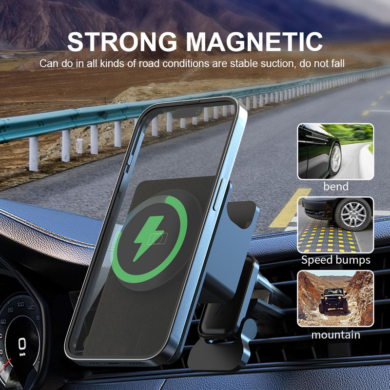 Încărcătoare magnetice fără fir de 100W Suport pentru telefon cu ventilație de mașină pentru iPhone 12 13 14 Pro Max încărcător Airpods Stație de încărcare rapidă