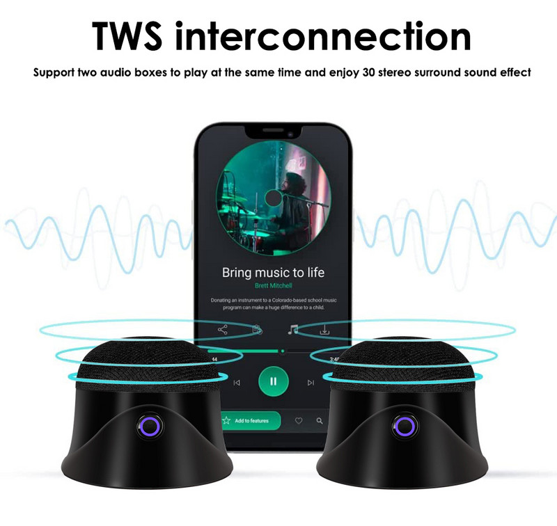 Mini magnetski Bluetooth zvučnik Prijenosna glasna zvučna kutija Leteći tanjur Zvučni subwoofer Automobilski glazbeni player Bežični zvučnik