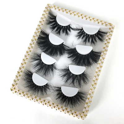 5D 25MM gene de nurcă naturală, colorate, luxoase, pufoase, 4 perechi/set, gene false dramatice, fără cruzime, comerț cu ridicata