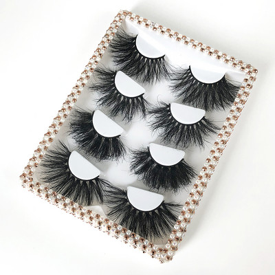 5D 25MM gene de nurcă naturală, colorate, luxoase, pufoase, 4 perechi/set, gene false dramatice, fără cruzime, comerț cu ridicata