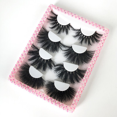 5D 25MM gene de nurcă naturală, colorate, luxoase, pufoase, 4 perechi/set, gene false dramatice, fără cruzime, comerț cu ridicata