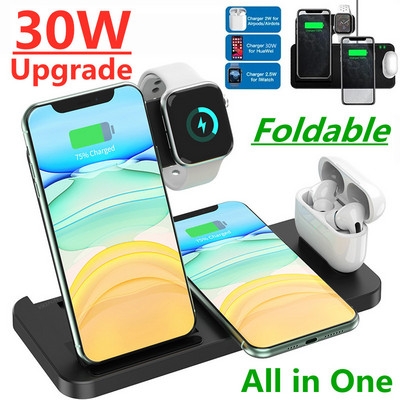 30 W 4 az 1-ben vezeték nélküli töltőállvány iPhone 13 11 12 X 8 Apple Watch Ceruza gyorstöltő állomáshoz Airpods 3 Pro iWatch készülékhez