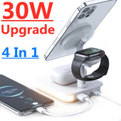 Suport de încărcare fără fir magnetic 3 în 1 30W pentru Macsafe iPhone 13 12 Pro Max Apple Watch iWatch Airpods Stație de încărcare rapidă