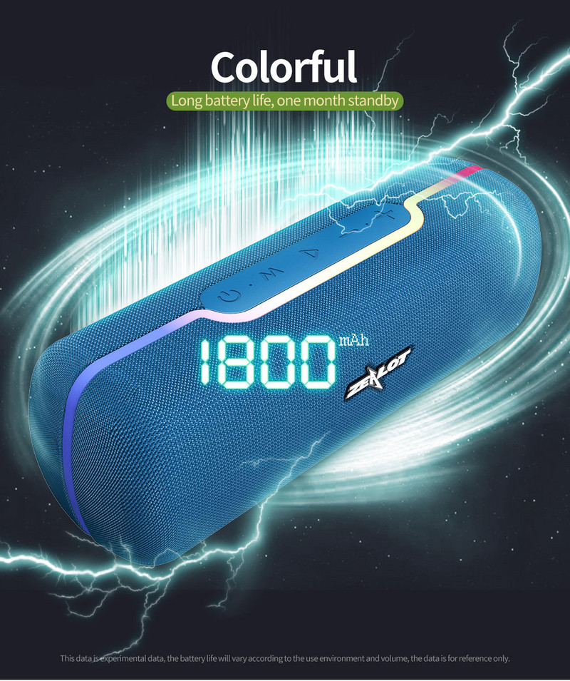 ZEALOT S55 Difuzoare Bluetooth puternice, cu lumină LED, subwoofer portabil în coloană fără fir pentru computer, mașină, radio FM Caixa De Som