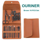 12-16 bucăți set de tăietor de unghii maro mașini de tăiat unghii din oțel inoxidabil cu pungă pliabilă Seturi de tăiat manichiură foarfece instrument de frumusețe pentru machiaj