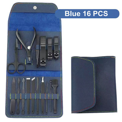 12-16 bucăți set de tăietor de unghii maro mașini de tăiat unghii din oțel inoxidabil cu pungă pliabilă Seturi de tăiat manichiură foarfece instrument de frumusețe pentru machiaj