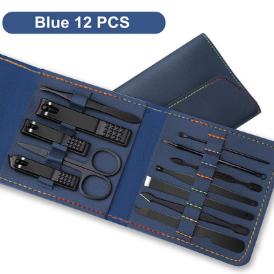 12-16 bucăți set de tăietor de unghii maro mașini de tăiat unghii din oțel inoxidabil cu pungă pliabilă Seturi de tăiat manichiură foarfece instrument de frumusețe pentru machiaj