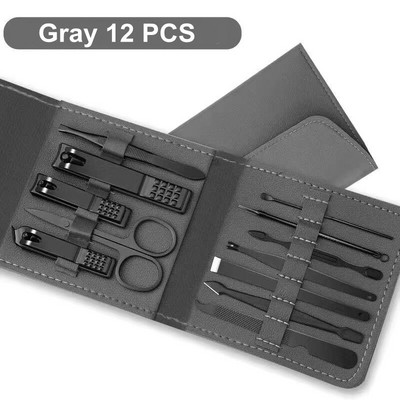 12-16 bucăți set de tăietor de unghii maro mașini de tăiat unghii din oțel inoxidabil cu pungă pliabilă Seturi de tăiat manichiură foarfece instrument de frumusețe pentru machiaj