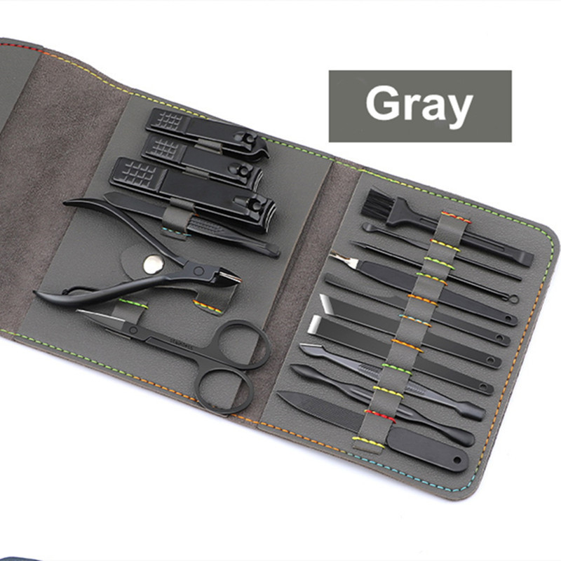 12-16 bucăți set de tăietor de unghii maro mașini de tăiat unghii din oțel inoxidabil cu pungă pliabilă Seturi de tăiat manichiură foarfece instrument de frumusețe pentru machiaj