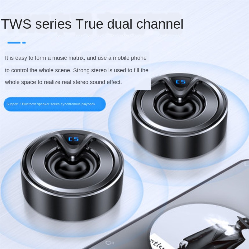Difuzor Bluetooth fără fir cu subwoofer Mini difuzor rotund de înaltă fidelitate Portabil conectat TWS 1+1 Audio, mâini libere
