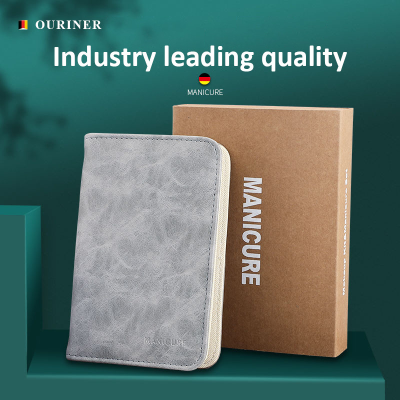 Set de manichiură cu ambalaj din piele de vacă integrală, gri Morandi, de calitate superioară, Seturi de tăiere unghii, Cadou perfect, prieteni, familie