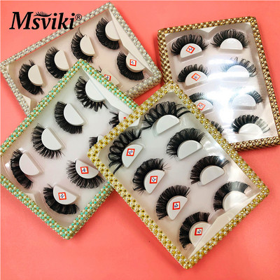 3D ръчно изработени DD Curl Russian Strip Lashes 4 чифта естествени 5D фалшиви мигли Инструменти за грим Продажба на едро на пухкави консумативи за удължаване на мигли