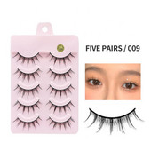 5 perechi de gene false din fibră chimică, gene false ascuțite, tijă transparentă, gene de machiaj în cruce naturală