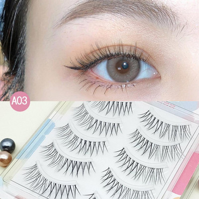 5 perechi de gene false din fibră chimică, gene false ascuțite, tijă transparentă, gene de machiaj în cruce naturală