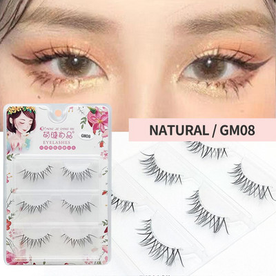 5 perechi de gene false din fibră chimică, gene false ascuțite, tijă transparentă, gene de machiaj în cruce naturală