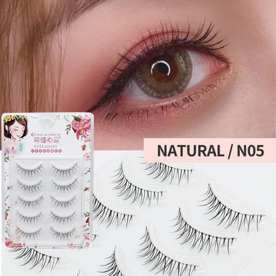 5 perechi de gene false din fibră chimică, gene false ascuțite, tijă transparentă, gene de machiaj în cruce naturală