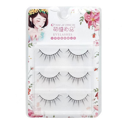 5 perechi de gene false din fibră chimică, gene false ascuțite, tijă transparentă, gene de machiaj în cruce naturală