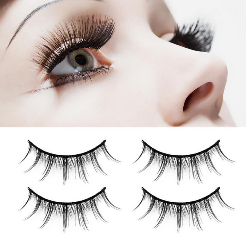 5 perechi de gene false din fibră chimică, gene false ascuțite, tijă transparentă, gene de machiaj în cruce naturală