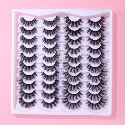 FJER 20 perechi de gene false 3D gene false de nurcă aspect natural gene false zbârcite gene pufoase lungi și groase 4 stiluri mixte