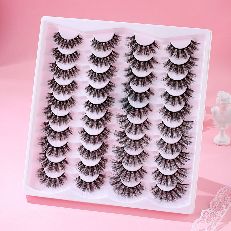 FJER 20 perechi de gene false 3D gene false de nurcă aspect natural gene false zbârcite gene pufoase lungi și groase 4 stiluri mixte