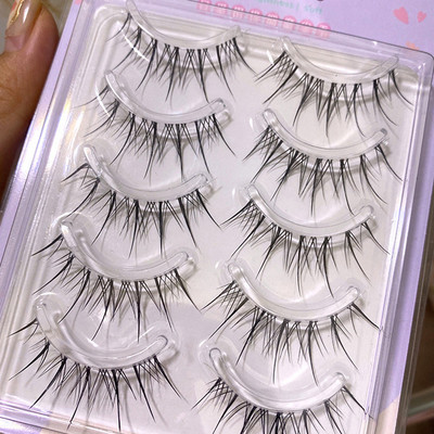 5 perechi de gene false cu aer natural, transparente, set de gene subțiri cu bandă, simulare japoneză, instrument de înfrumusețare pentru extensie de gene subțiri