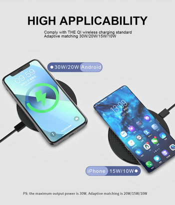 Αναβάθμιση ασύρματου φορτιστή 30W για iPhone 13 12 11 X Xs Xr 8 Samsung S21 S20 S10 Note Xiaomi Fast Wireless Charging Station