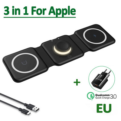Skladací 3 v 1 ľahký magnetický bezdrôtový nabíjací stojan pre iPhone 12 13 14 Pro Max Airpods Apple Watch 8 7 Rýchlonabíjacia stanica