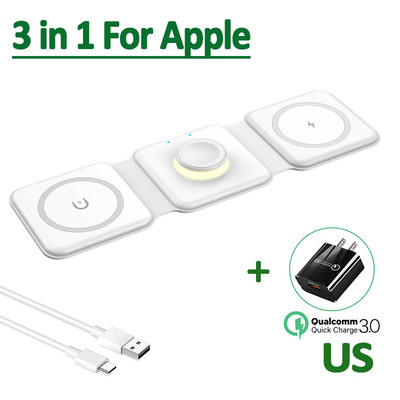 Skladací 3 v 1 ľahký magnetický bezdrôtový nabíjací stojan pre iPhone 12 13 14 Pro Max Airpods Apple Watch 8 7 Rýchlonabíjacia stanica