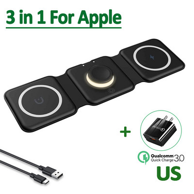 Skladací 3 v 1 ľahký magnetický bezdrôtový nabíjací stojan pre iPhone 12 13 14 Pro Max Airpods Apple Watch 8 7 Rýchlonabíjacia stanica