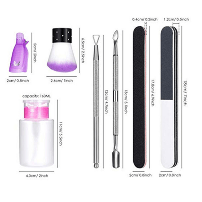 Novi prijenosni set alata za skidanje laka za nokte Gurač zanoktica Brisači Pamučni jastučići Bočica s pumpicom Štipaljka za nokte Traka za poliranje za manikuru